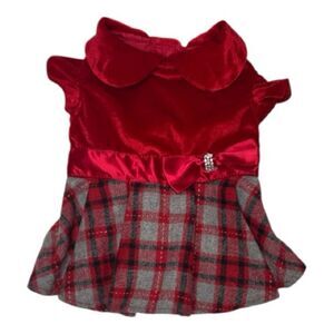 Dog Red Plaid Dress with Bow.